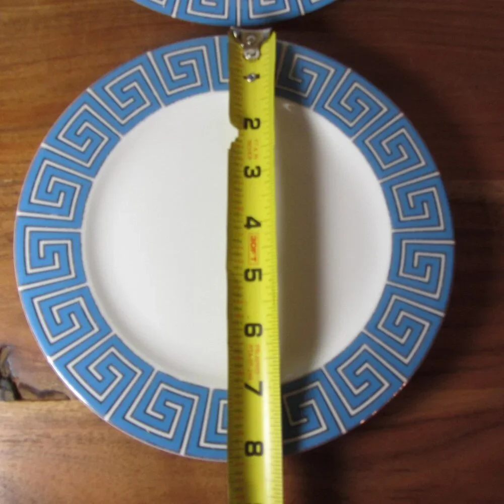 Jonathan Adler silver & blue greek key salad plates - pair of 2 (W5107)